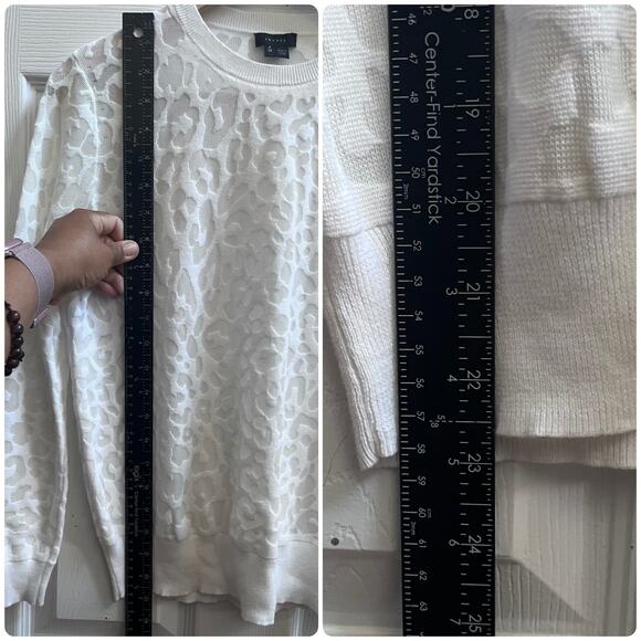 Theory White Cotton Blend Semi Sheer Textured Crew Neck Sweater Petite Size - Picture 9 of 11
